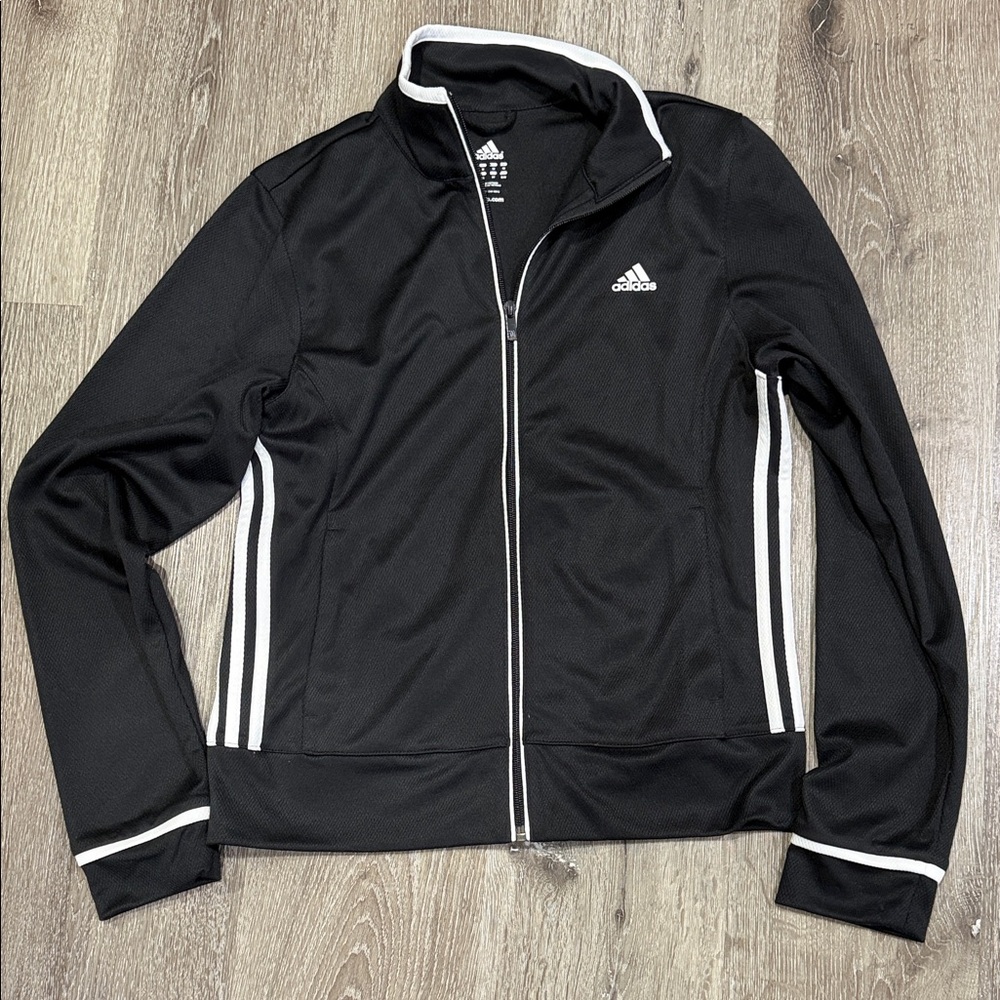 Adidas Black Track Jacket with White Stripes